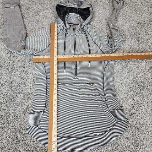 Athleta‎ Hoodie Women's XS Black White Striped Quarter Zip Sweater Pockets - Picture 9 of 10